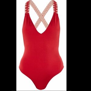 Embroidered Trim- one piece swimsuit
